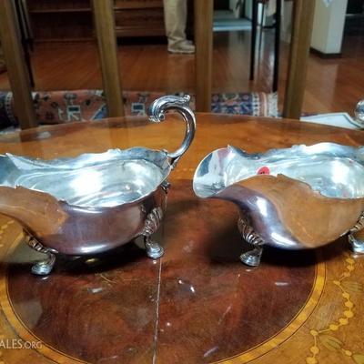 Lot-157 2 Pc Silver Stamped 855 Gravy Boat Pair