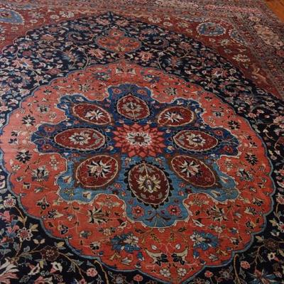 Lot-142 Large Khorassan Area Rug W/ Pink Medallion on Marine Background