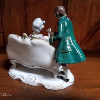 Lot-129 Porcelain Lace Figurine (Man in Green & Lady)