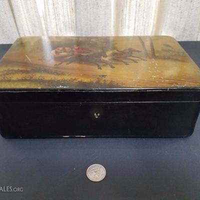 Lot-133 Painted Black Box (Single) 3 Horse & Chariot