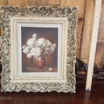 Lot-23 Small Vintage Wooden Framed Floral Painting Artist Signed 