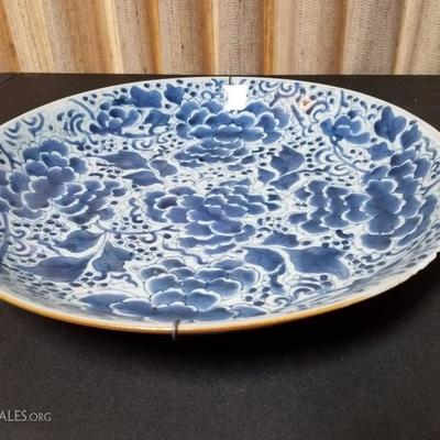 Lot-121 Large Asian Blue Plate #1 Flower Pattern 14