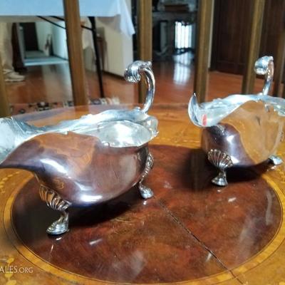 Lot-157 2 Pc Silver Stamped 855 Gravy Boat Pair