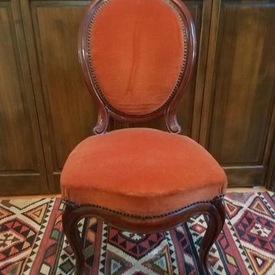 Lot-4 Single Mahogany Chair W/ Red Fabric #1