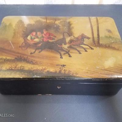Lot-133 Painted Black Box (Single) 3 Horse & Chariot