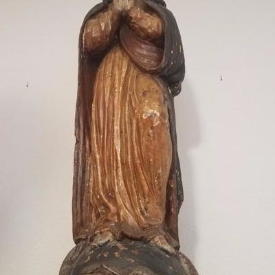 Lot-130 Antique Wooden Hand Carved & Painted Mary Religious Statue