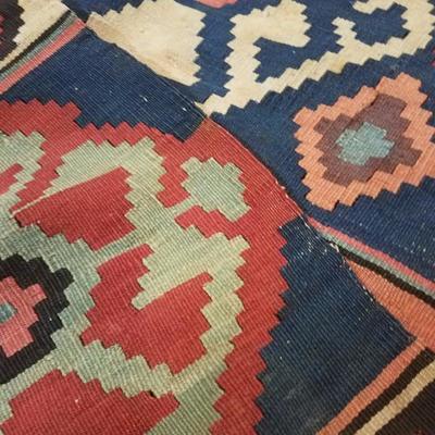 Lot-146 Antique Iranian Flat Knot Rug Kurdish Kilim Pattern 12x5