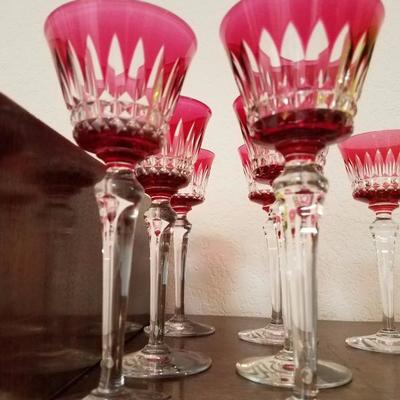 Lot-98 Fine Baccarat Crystal Liquor Goblets Set of 7 in Red
