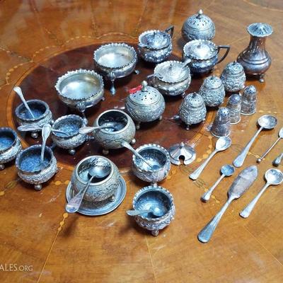 Lot-79 48 Pc Mixed Silver Plate Lot Salt Cellars & Shakers