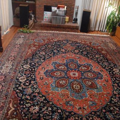 Lot-142 Large Khorassan Area Rug W/ Pink Medallion on Marine Background