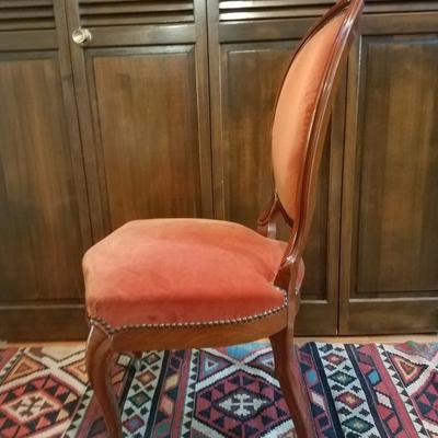 Lot-6 Single Carved Mahogany Chair W/ Red Fabric #3