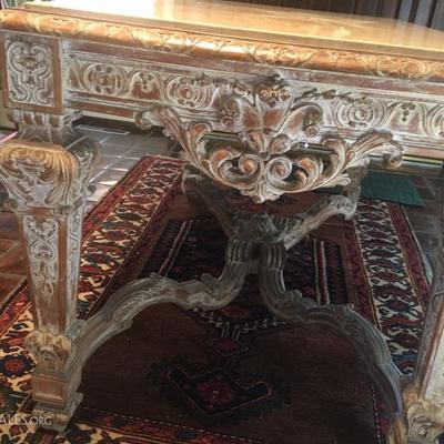 Lot-15 19th Century French X-Rail Marble Top Center Table in Lacquered Wood