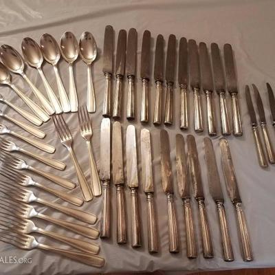 Lot-63 42 Pc Loose Ercuis Silverware Stamped Knives & Spoons