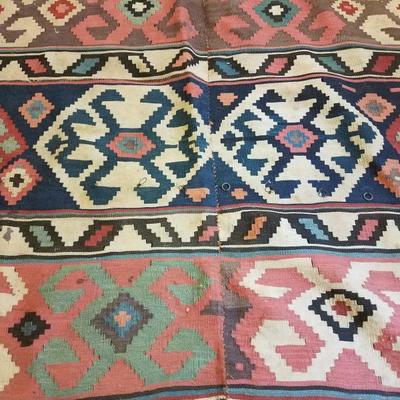 Lot-146 Antique Iranian Flat Knot Rug Kurdish Kilim Pattern 12x5
