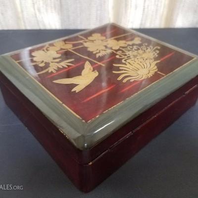 Lot-132 Set of 2 Asian Bird Print Boxes
