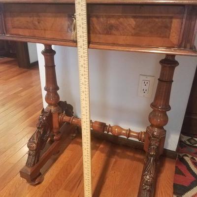 Lot-12 Footed Victorian Carved Walnut Stitching Table W/ Drawer & Key