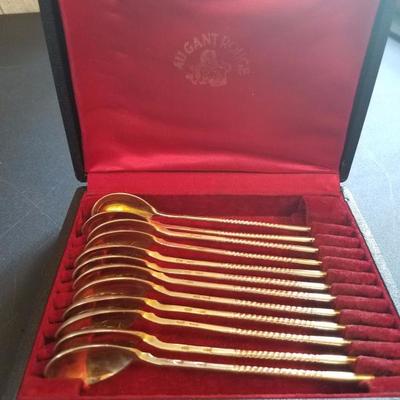 Lot-48 Set of 12 Stamped 84 Silver Spoons Au Gant Rouge in Case