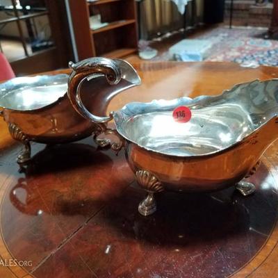 Lot-157 2 Pc Silver Stamped 855 Gravy Boat Pair