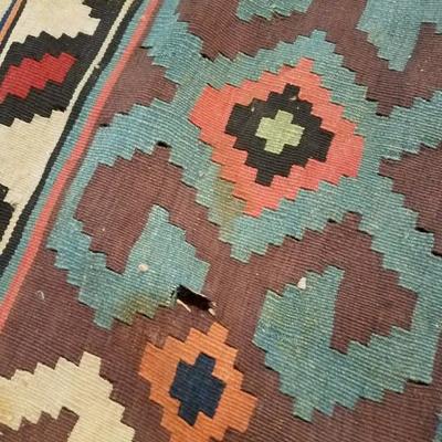 Lot-146 Antique Iranian Flat Knot Rug Kurdish Kilim Pattern 12x5
