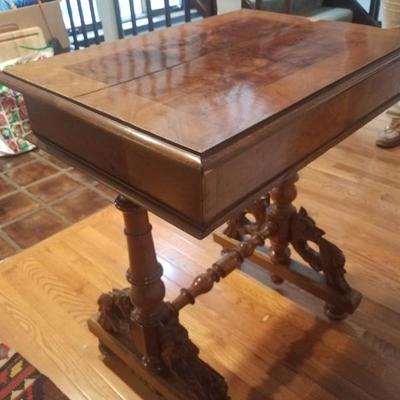 Lot-12 Footed Victorian Carved Walnut Stitching Table W/ Drawer & Key