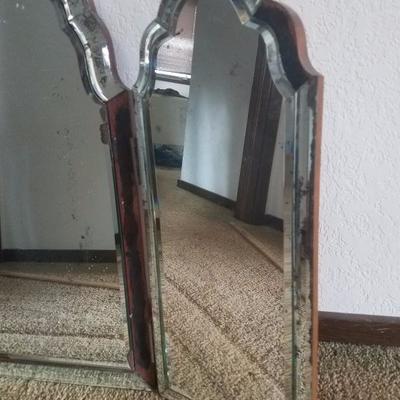 Lot-46 Antique  Beveled Trifold Vanity Dresser Mirror 