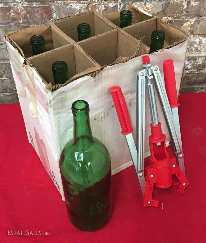 6 1.5 Liter Wine Bottles Green Home Brew w/ Manual Corker