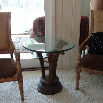 Round Glass Top and Wood Occasional Table #2, one of two in sale