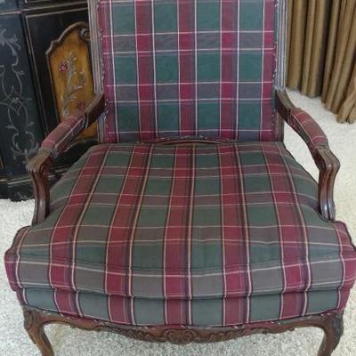 Plaid Upholstered Arm Chair