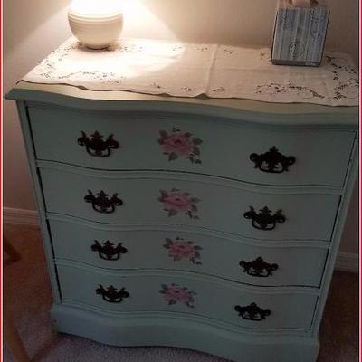 Vintage Dresser - Hand Painted Floiral Design includes lamp
