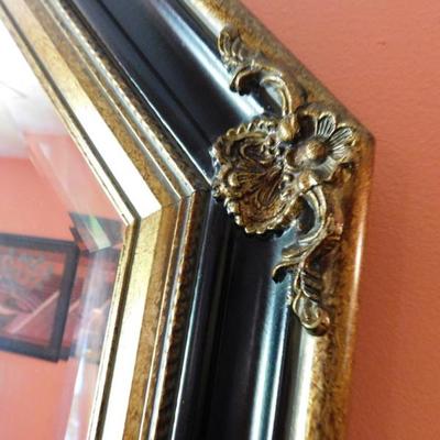 Black Lacquer Framed Beveled Mirror
