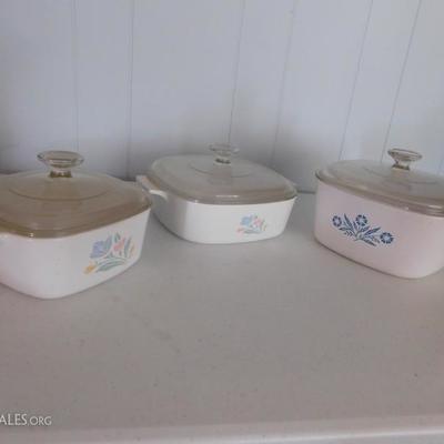 Set of Three Corningware Bake Dishes