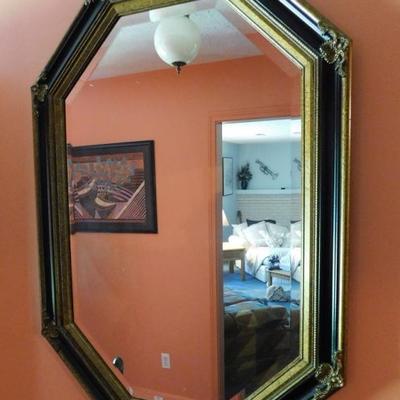 Black Lacquer Framed Beveled Mirror