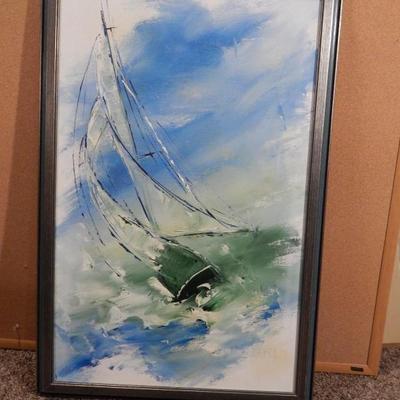 Vintage Framed Sailboat on Ocean  Lot # 33