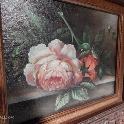 Rose Oil Painting on Canvas Framed Lot # 28