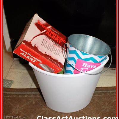 Weather Radio, Decorative Tin & Waste Basket - Lot 413