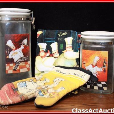 Kitchen Misc/ Oven Glove & 2 Containers, Towel - Chef's - Lot 244