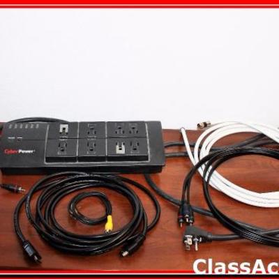 Various Cables - HDMI 10ft, RCA, 8 Ft Cable TV, Power Strip - Lot 84