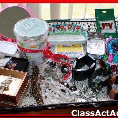 Metal Decor tray & Misc Costume Jewelry & More - Lot 380