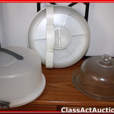 Pampered Chef Relish Tray, Plastic Cake Tote, & Glass Cake Dish - Lot 284