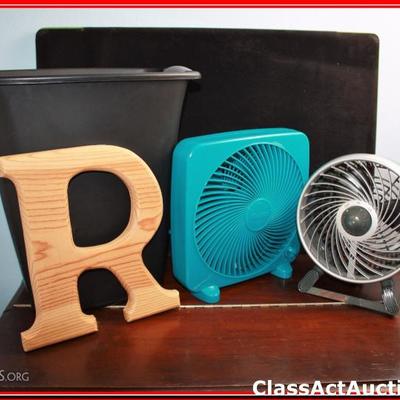 2 Fans  & Wooden R, & Garbage Can - Lot 200