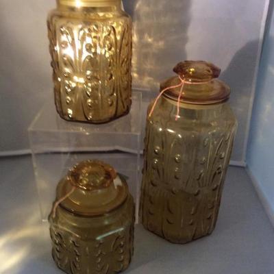 Set of 3 Amber Imperial Glass Canisters