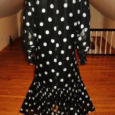 Vtg Charleston look dress silk chiffon silver lame' polka dot pleats