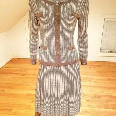 French dress/jacket ensemble Rodika Paris plaid knit Chanel Style 