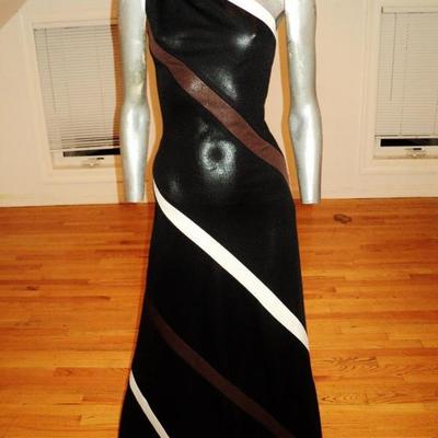 Vtg 1960's single shoulder maxi jersey striped maxi dress Ayres Unlimited