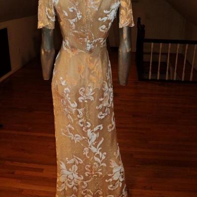 Vtg Escada Couture Germany burnout silk velvet maxi bias gown