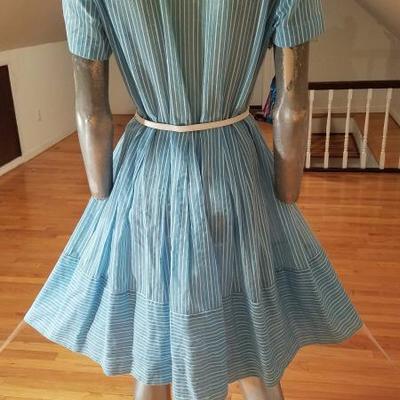 Vtg MGM Star Elaine Ravell Estate 1950's stripe muslin button front dress
