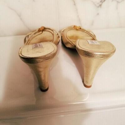 Vintage Max Mara  Runway Gold leather heeled mules open back 