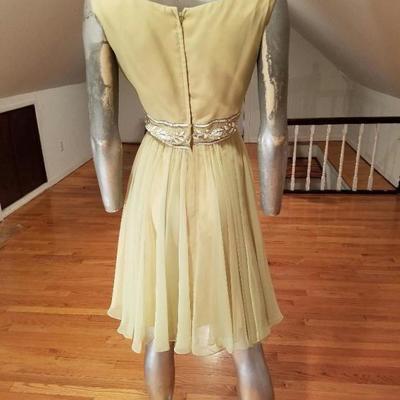 Vtg 1950's chiffon cocktail dress hand beaded belt sash fluid 