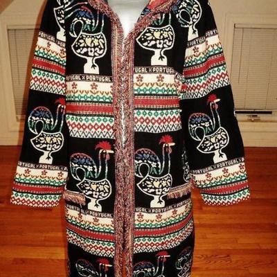 Vtg 1970's Ethnic Hand woven hooded blanket coat Portugal  signed