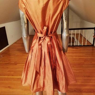 Kay Unger New York silk bronze wiggle dress tie back cross front